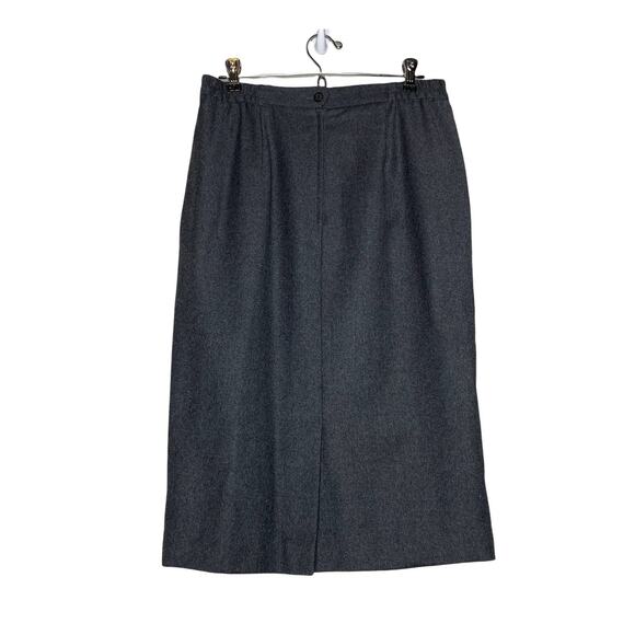 Vintage Wool Midi Skirt Dark Grey Women 10 Elastic Sections Lined Kick Pleat - Picture 1 of 6